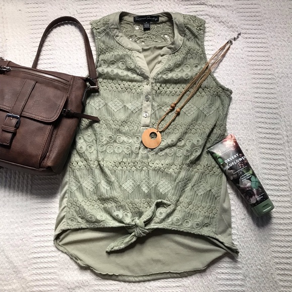 French Laundry Tops - Lace Front-Tie Sleeveless Blouse